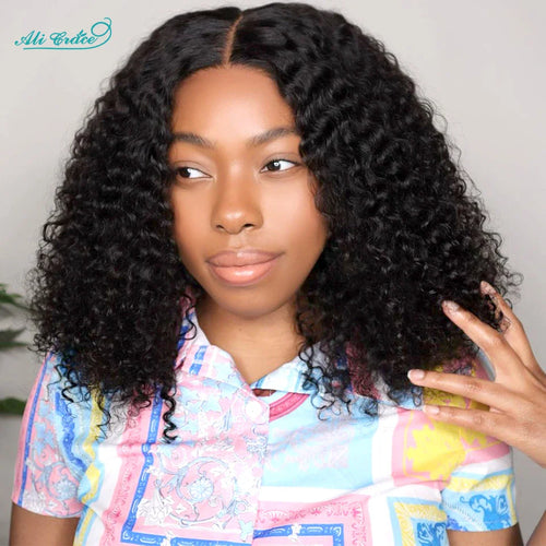 Ali Grace 4x4 Closure Wig Deep Wave Human Hair Wigs for Women Transparent Lace Closure Wig Bob Short Deep Wave Closure Bob Wig