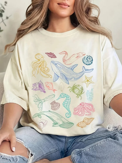 Stand out in this eye-catching graffiti art tee! Soft, breathable fabric, round neck, short sleeves, and a bold multicolored abs