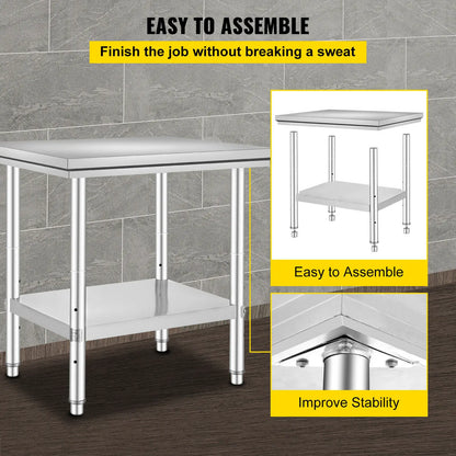 SucceBuy Stainless Steel Kitchen Work Bench Commercial Catering Table Worktable w/Undershelf 330LBS 286LBS for Restaurant