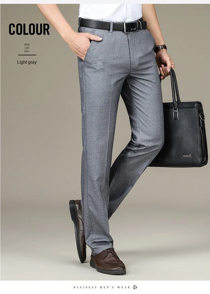 Spring Summer Suit Trousers For Men Straight flat linen Black Suit Pants Men Business Formal  Dress Pants Men Big Size 28-44 46