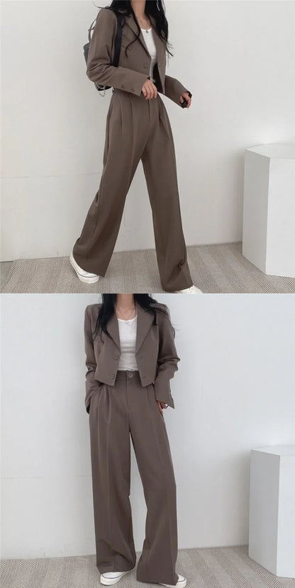 Suit Coat 2 Piece Set Women Blazer Jacket Straight Pants Ensemble Single Breasted Turn Down Collar Trousers Office Lady Outfits
