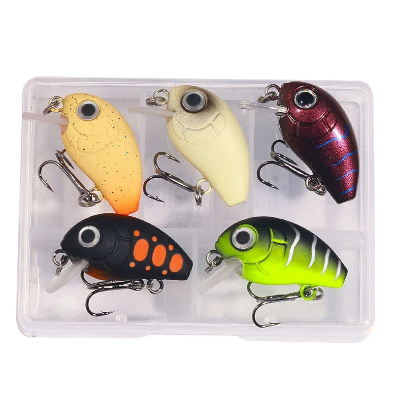5Pcs 3cm Bass Fishing Lures Kit Topwater Crankbaits, Wobblers Swimbaits 1.5g/2g for Freshwater/Saltwater Light Fishing Tackle