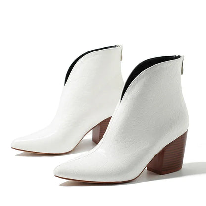 Gold Silver Ankle Boots Women Zipper Pointed Toe Square Chunky High Heel Snake Print Leather Design Boots for Women Botas Mujer