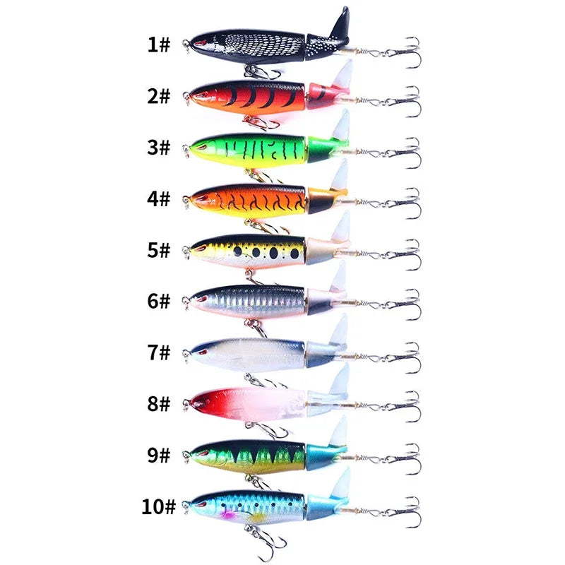 Topwater Popper Fishing Lure – 11cm & 14cm Hard Bait with Rotating Wobbler Tail