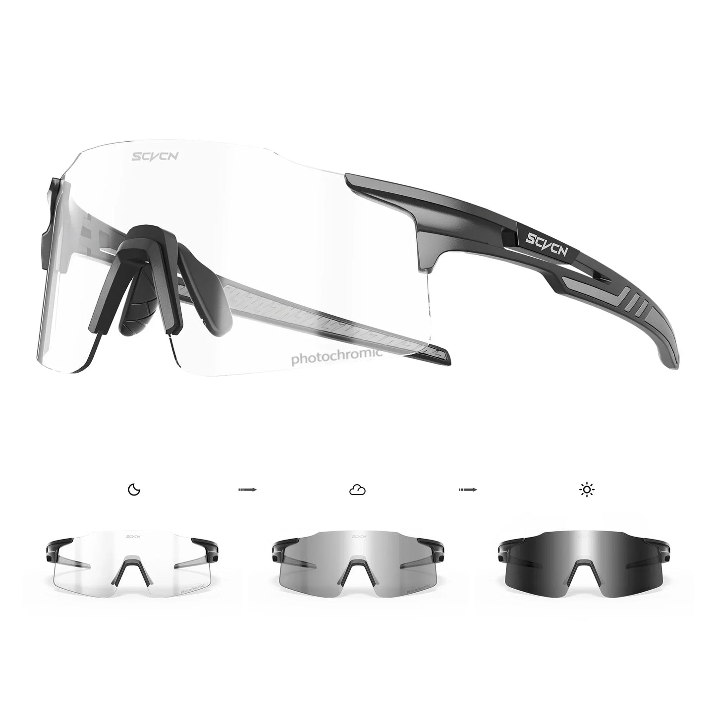 SCVCN Photochromic Cycling Glasses Sunglasses Outdoor Cycling Road Mountain Bike Glasses Men and Women Casual Hiking Windproof