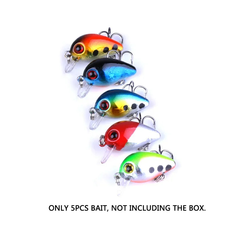 5Pcs 3cm Bass Fishing Lures Kit Topwater Crankbaits, Wobblers Swimbaits 1.5g/2g for Freshwater/Saltwater Light Fishing Tackle