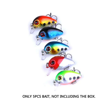 5Pcs 3cm Bass Fishing Lures Kit Topwater Crankbaits, Wobblers Swimbaits 1.5g/2g for Freshwater/Saltwater Light Fishing Tackle