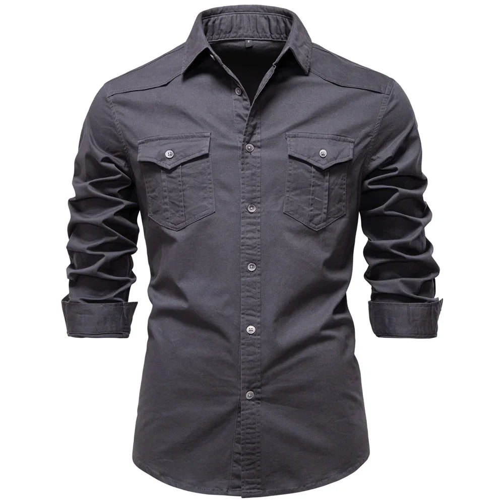 AIOPESON 2025 Business Cotton Pocket Shirt Men Long Sleeve Quality Casual Shirts for Men Casual Slim Fit Solid Color Men Shirts