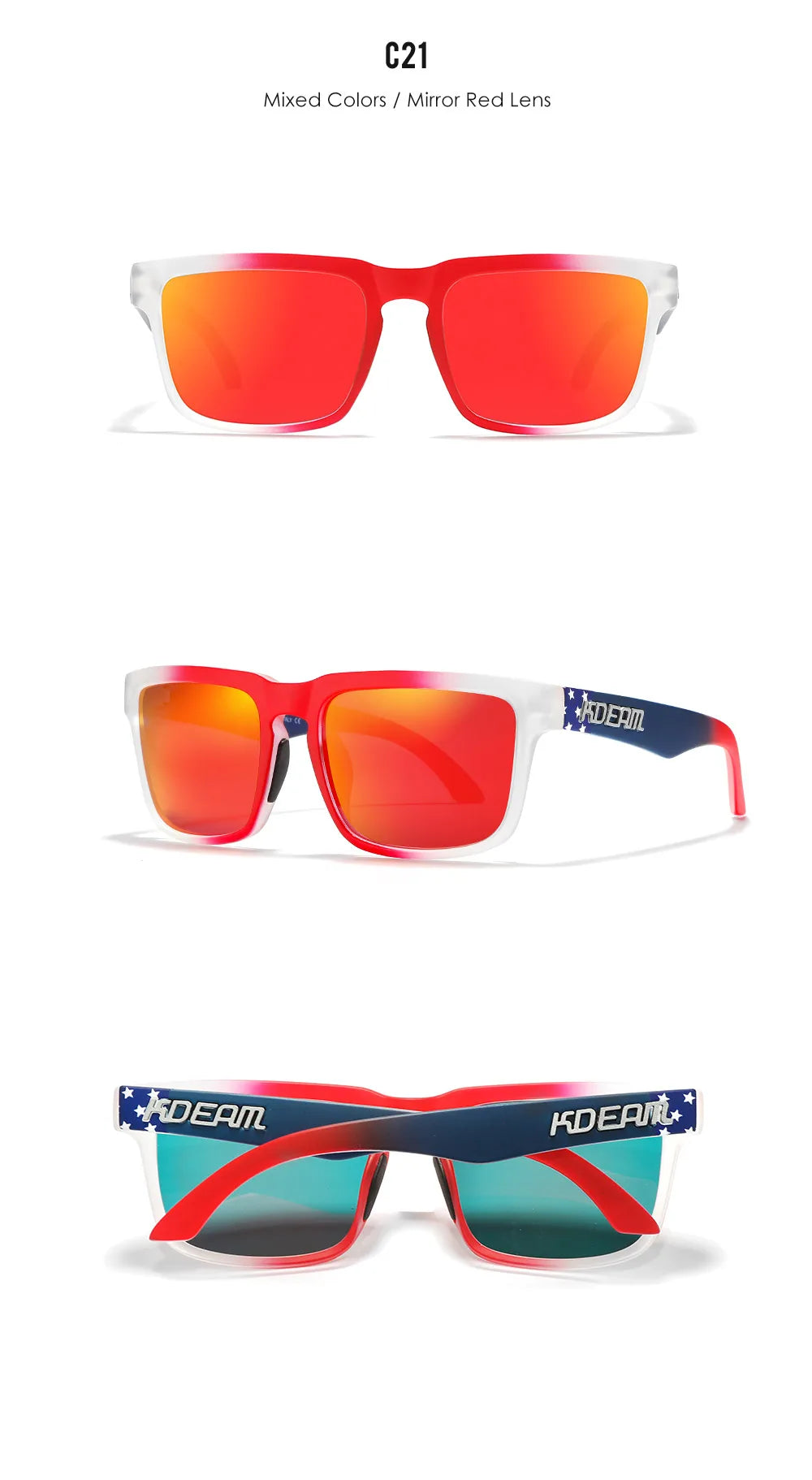 KDEAM Classic Square Sunglasses Men Women Category 3 Polarized Sun Glasses Unique Frame Surface Eyewear With Case Box KD332