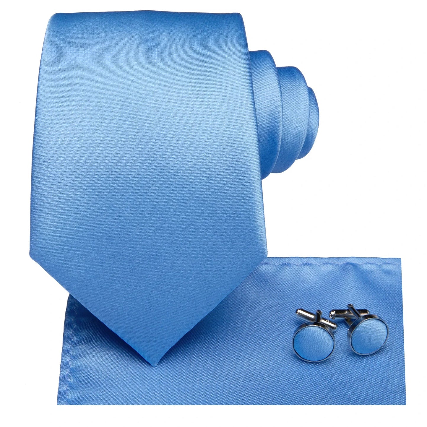 Hi-Tie Light Blue Solid Silk Wedding Nicktie For Men Hanky Cufflink Gift Men Tie Set Business Party Dropshipping Novelty Design
