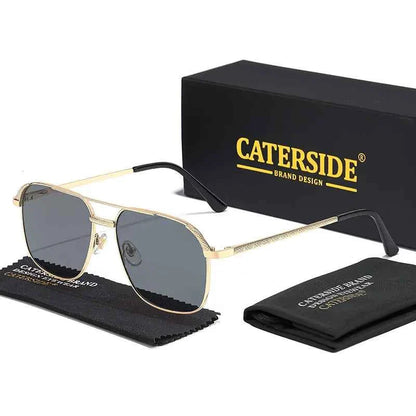 CATERSIDE New Retro Pilot Sunglasses Men Square Frame Suneyeglass Women Flat Top Double Bridges Vacation Beach Eyewear UV400