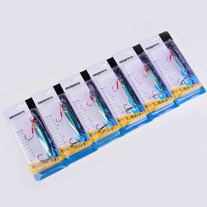 PROBEROS 5pcs Luya Iron Plate Sea Fishing Metal Bionic Bait 17g/21g/24g/30g/40g/60g Double Hooks Luminous Fake Bait Wholesale