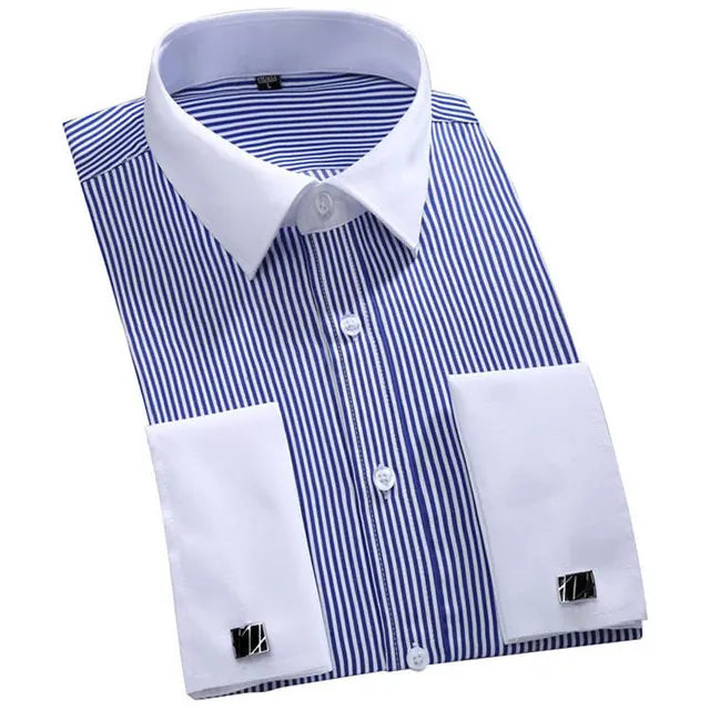 Men's French Cufflinks Dress Shirt Loose Social Long Sleeve Formal Regular Fit French Cuff Luxury Business Formal Tuxedo Shirts
