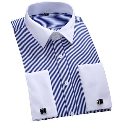 Men's French Cufflinks Dress Shirt Loose Social Long Sleeve Formal Regular Fit French Cuff Luxury Business Formal Tuxedo Shirts