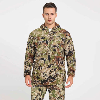 Men's stretch camouflage jacket, hunting pullover, light nylon fabric printed plush lining hoodie