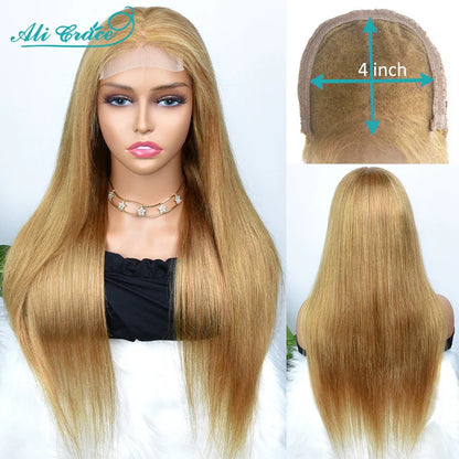 Brown Blonde Color 27 Straight Lace Closure Wig with Baby Hair Ali Grace 24 inch Pre-Plucked Brazilian Straight 4x4 Closure Wig