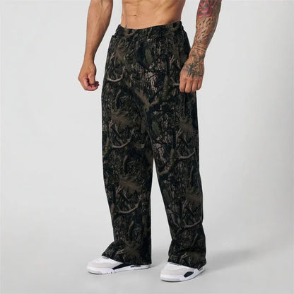 spring autumn Straight Casual Pants Men Camouflage Wide Leg Pants Breathable camouflage trousers loose Large size men sweatpants