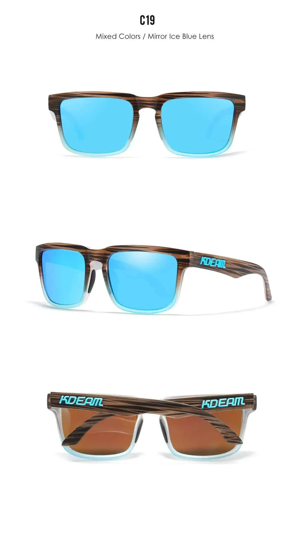 KDEAM Classic Square Sunglasses Men Women Category 3 Polarized Sun Glasses Unique Frame Surface Eyewear With Case Box KD332