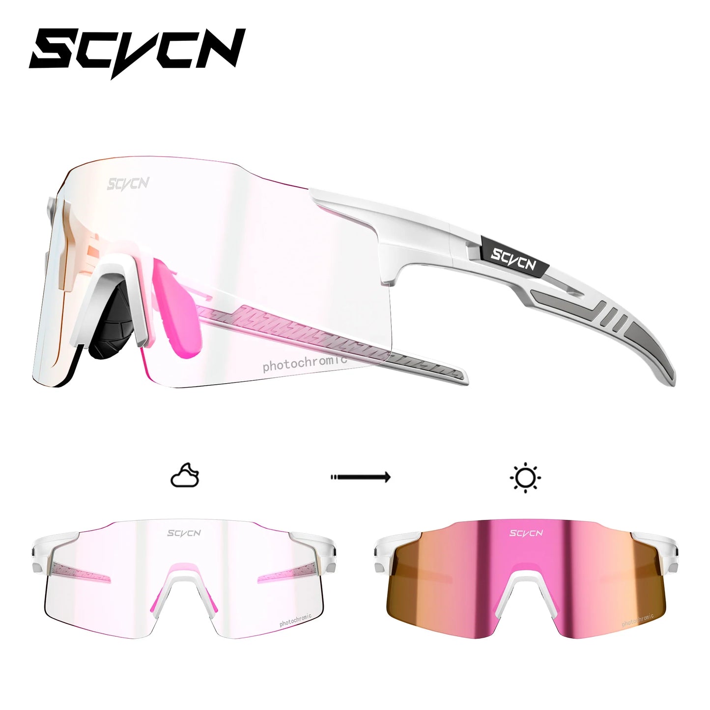 SCVCN Photochromic Cycling Glasses Sunglasses Outdoor Cycling Road Mountain Bike Glasses Men and Women Casual Hiking Windproof