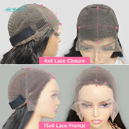 Ali Grace Hair Brazilian Kinky Curly Human Hair Wigs Pre-Plucked 13x4 Lace Frontal Wig Remy Hair Deep Curly 4x4 Lace Closure Wig