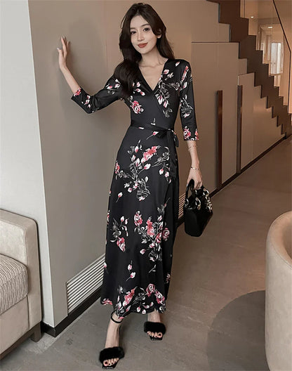 FANIECES Summer Wrap Dresses Women Sexy V Neck Split Maxi Dress Print Female Casual Beachwear Lace Up Party Vestidos Robe платье