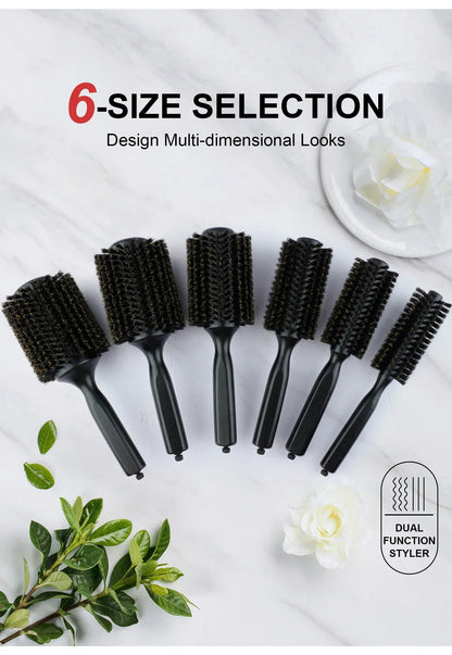 6 Sizes Boar Bristle Round Hair Brush Curly Hair Styling Comb Professional Removable Tail Barber Hairdresser Round Rolling Comb