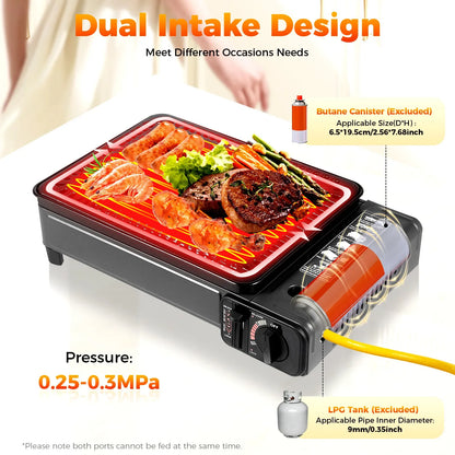 Portable Camping Grill Gas Stove – Butane/LPG, Full Accessory Kit, 41.5×28cm