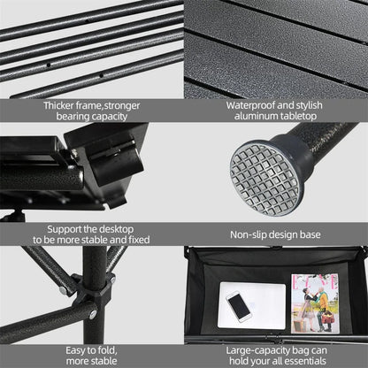 Lightweight Aluminum Folding Roll-Up Camping Table with Easy Carrying Bag for Indoor & Outdoor