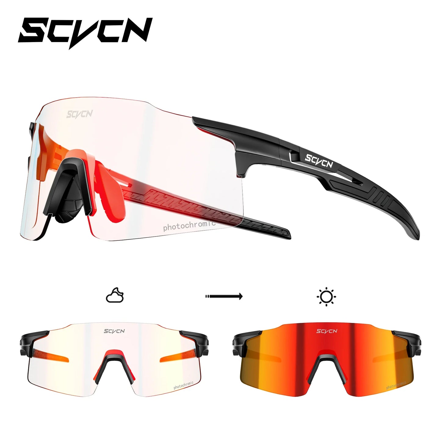 SCVCN Photochromic Cycling Glasses Sunglasses Outdoor Cycling Road Mountain Bike Glasses Men and Women Casual Hiking Windproof