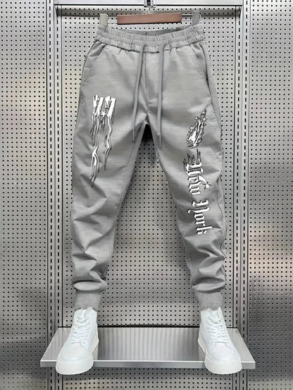 Autumn New Men's Fitness Training Letter Printed Micro Elastic Comfortable Drawstring Pants Outdoor Urban Sports Pants