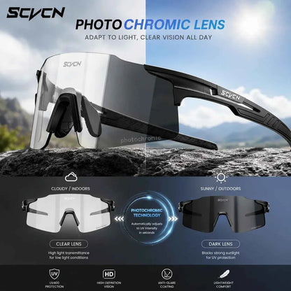 SCVCN Photochromic Cycling Glasses Sunglasses Outdoor Cycling Road Mountain Bike Glasses Men and Women Casual Hiking Windproof