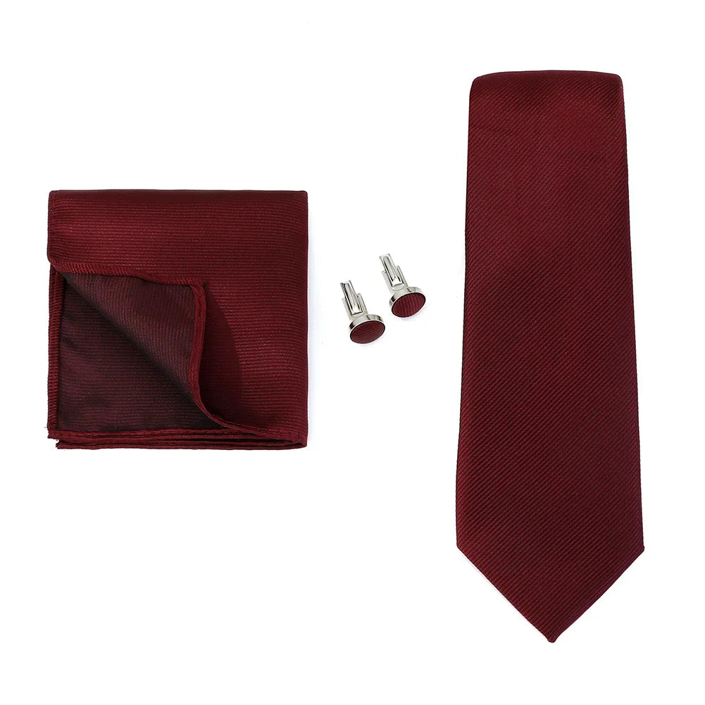 Necktie Fashion Brand Handmade Solid Necktie Handkerchief Cufflinks Set For Men Ties Suit Shirts Wedding Accessories Man Gifts