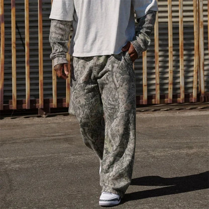 spring autumn Straight Casual Pants Men Camouflage Wide Leg Pants Breathable camouflage trousers loose Large size men sweatpants