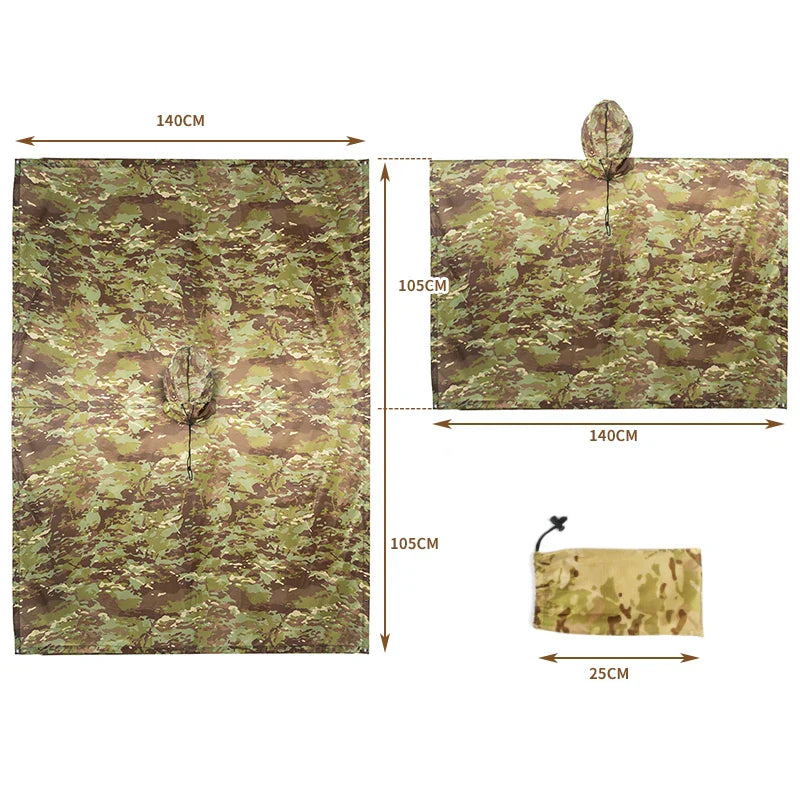 Camouflage Waterproof Raincoat Poncho – Multifunctional Hunting & Camping Rain Cover
