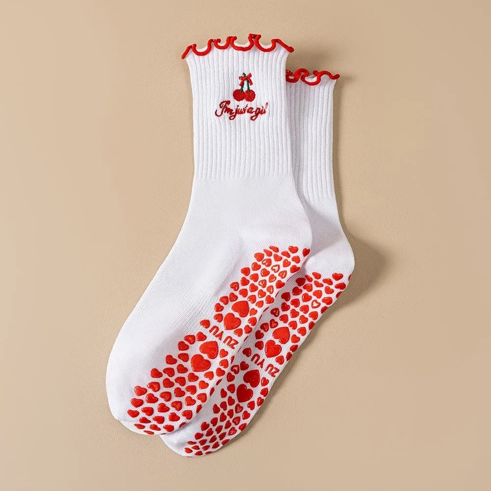 Casual Non-Slip Grip Pilates Socks Breathable Cotton Mid Tube Socks Sweat-absorbent High-elastic Yoga Socks for Women