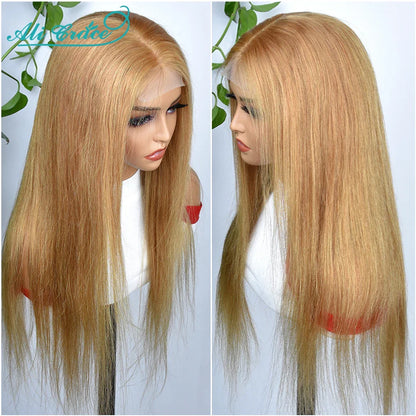 Brown Blonde Color 27 Straight Lace Closure Wig with Baby Hair Ali Grace 24 inch Pre-Plucked Brazilian Straight 4x4 Closure Wig