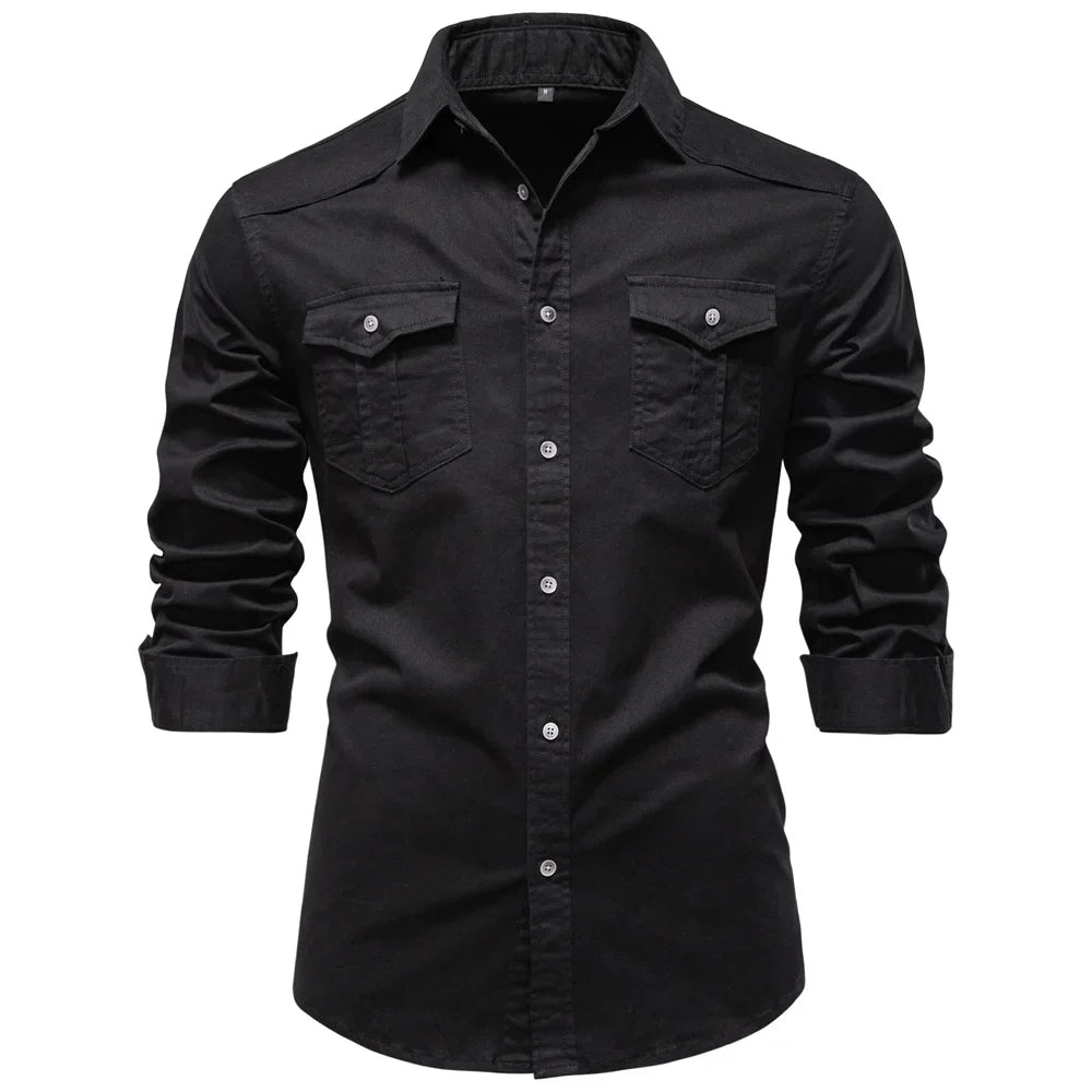 AIOPESON 2025 Business Cotton Pocket Shirt Men Long Sleeve Quality Casual Shirts for Men Casual Slim Fit Solid Color Men Shirts