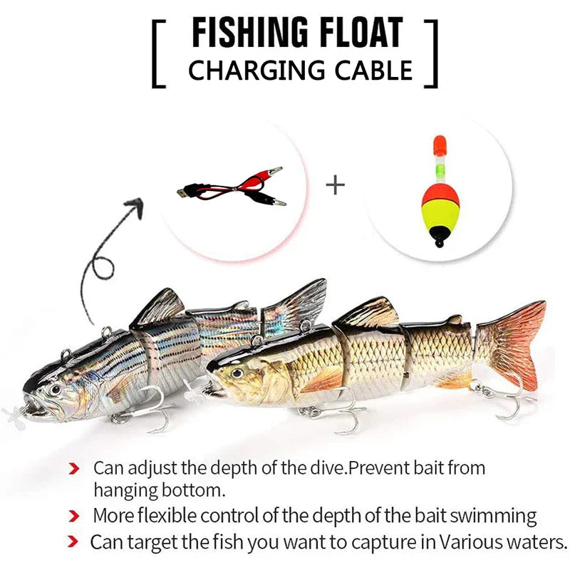 USB Rechargeable Robotic Electric Swimbait – 3.5in, Auto Swimming, Multi-Jointed, Saltwater & Freshwater