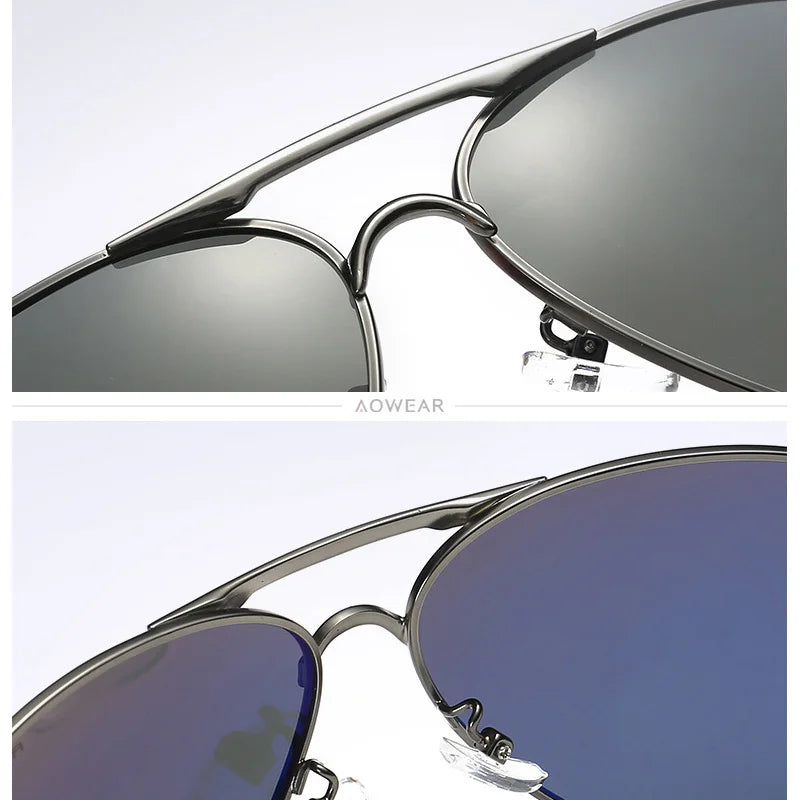 AOWEAR Men's Aviation Sunglasses Men Polarized Mirror Sunglass for Man HD Driving Pilot Sun Glasses