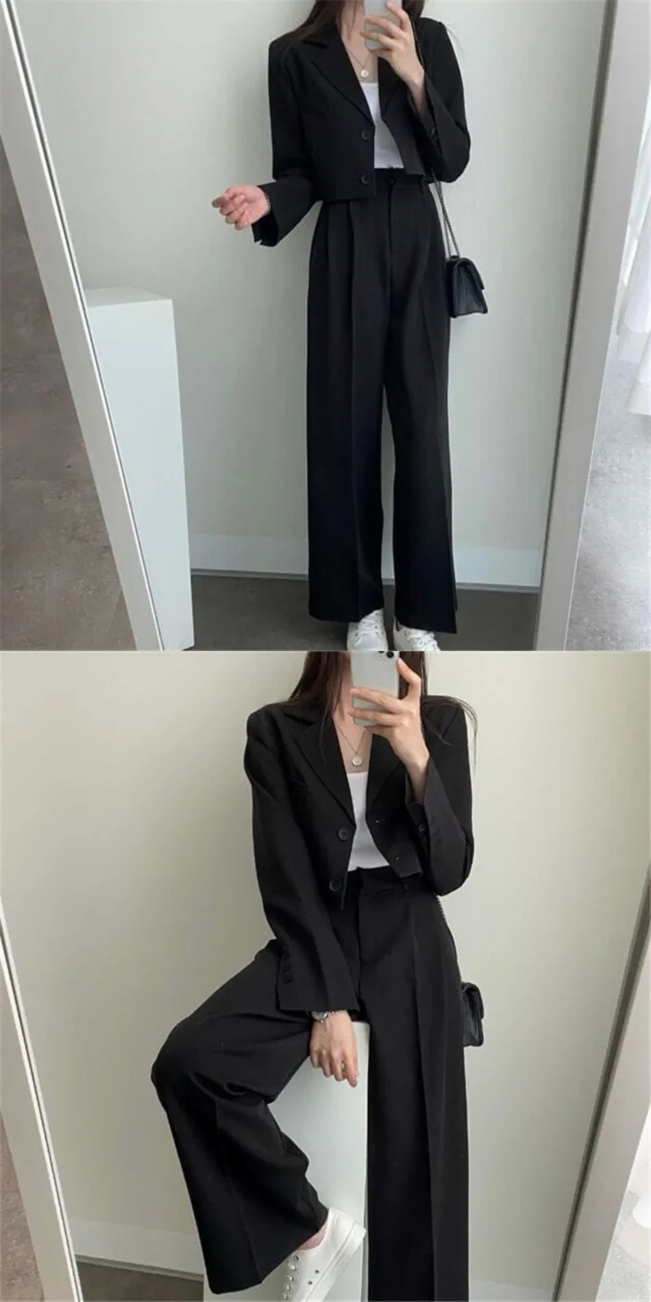Suit Coat 2 Piece Set Women Blazer Jacket Straight Pants Ensemble Single Breasted Turn Down Collar Trousers Office Lady Outfits