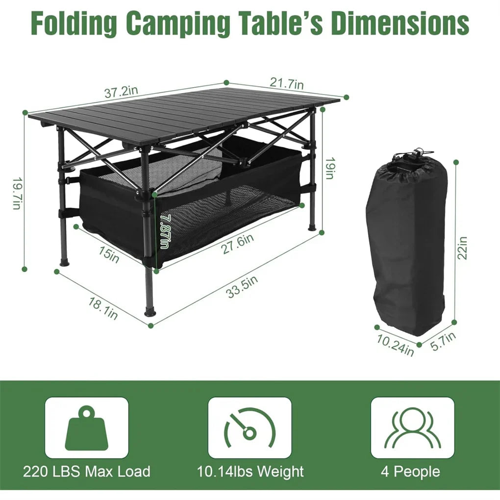 Lightweight Aluminum Folding Roll-Up Camping Table with Easy Carrying Bag for Indoor & Outdoor