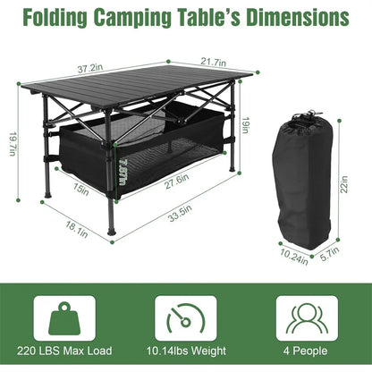 Lightweight Aluminum Folding Roll-Up Camping Table with Easy Carrying Bag for Indoor & Outdoor