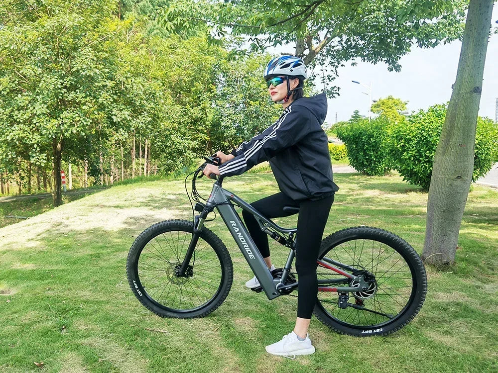 Electric Bicycle RANDRIDE YG90 1000W 48V17AH Hydraulic Brake E-bike with Full Suspension  21 Gears Shift Free Rack Electric bike