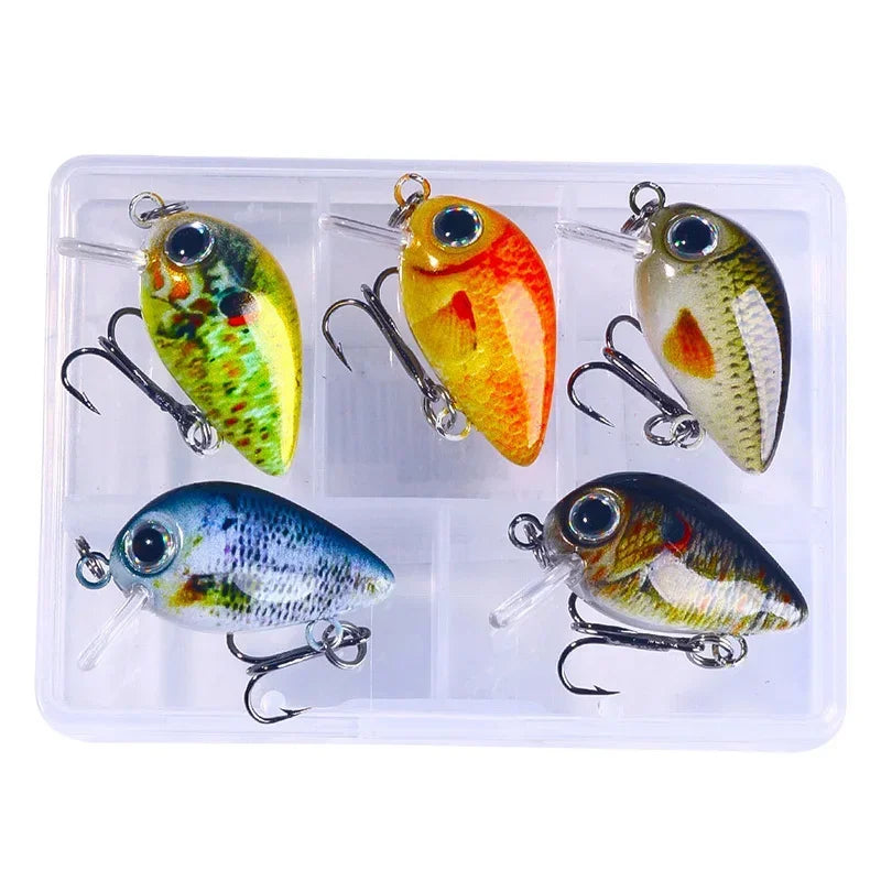 5Pcs 3cm Bass Fishing Lures Kit Topwater Crankbaits, Wobblers Swimbaits 1.5g/2g for Freshwater/Saltwater Light Fishing Tackle