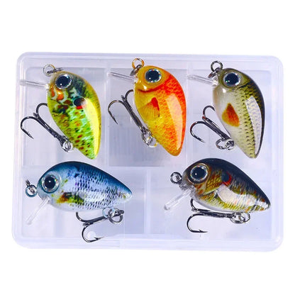 5Pcs 3cm Bass Fishing Lures Kit Topwater Crankbaits, Wobblers Swimbaits 1.5g/2g for Freshwater/Saltwater Light Fishing Tackle