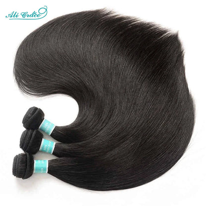 ALI GRACE Indian Straight Hair 3 Pcs Human Hair Bundles Remy Hair Extention 10-28 Inches Natural Color Straight Hair 3 Bundles