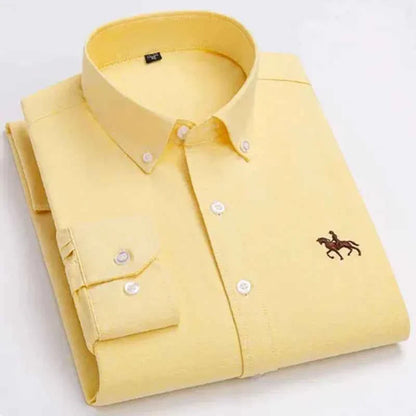 S~7XL 100% Pure Cotton Men's Long Sleeve Oxford Spinning Shirt Business Leisure Embroidery Pocket Slim Fit Button Style Soft Med