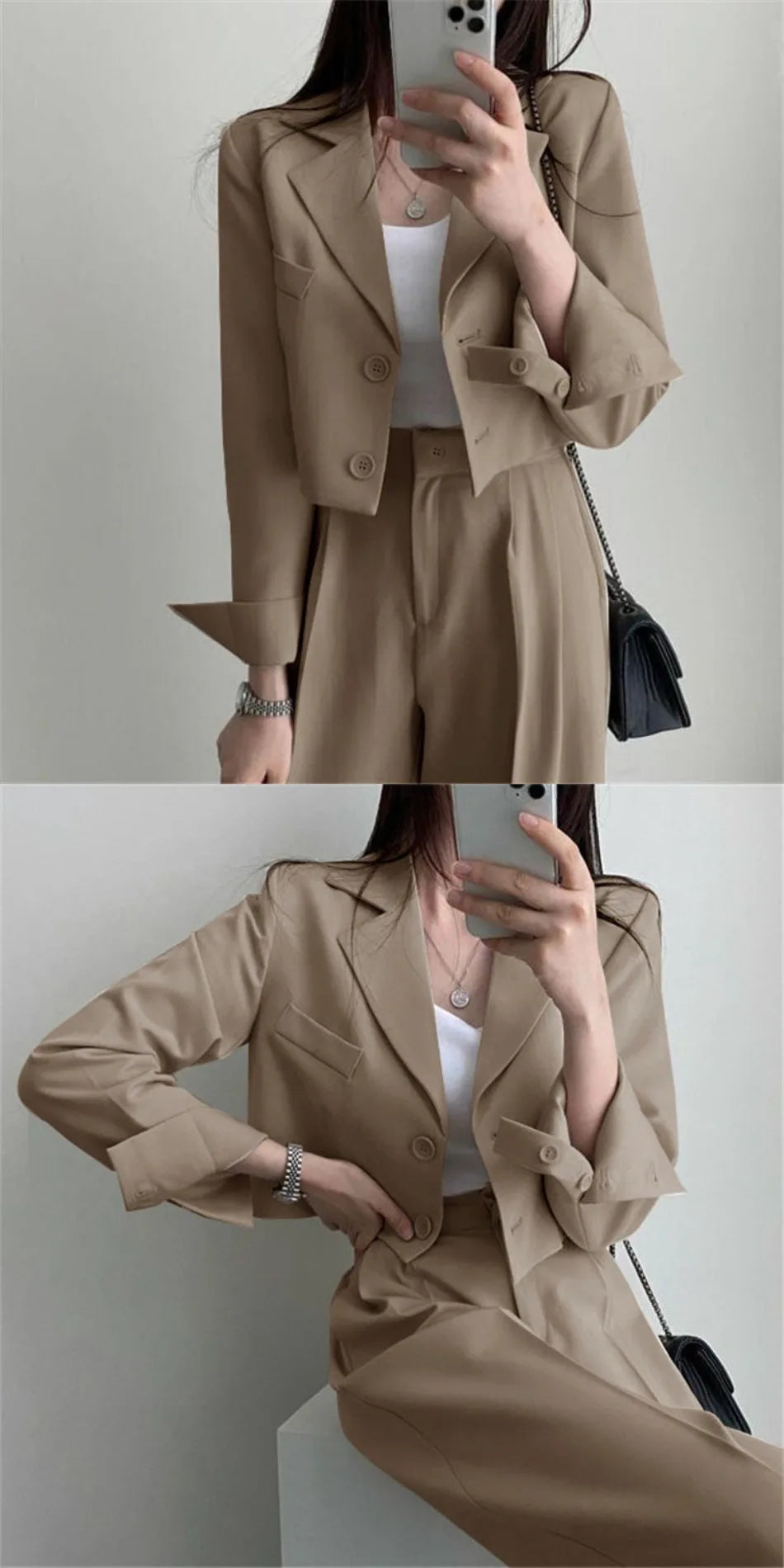 Suit Coat 2 Piece Set Women Blazer Jacket Straight Pants Ensemble Single Breasted Turn Down Collar Trousers Office Lady Outfits