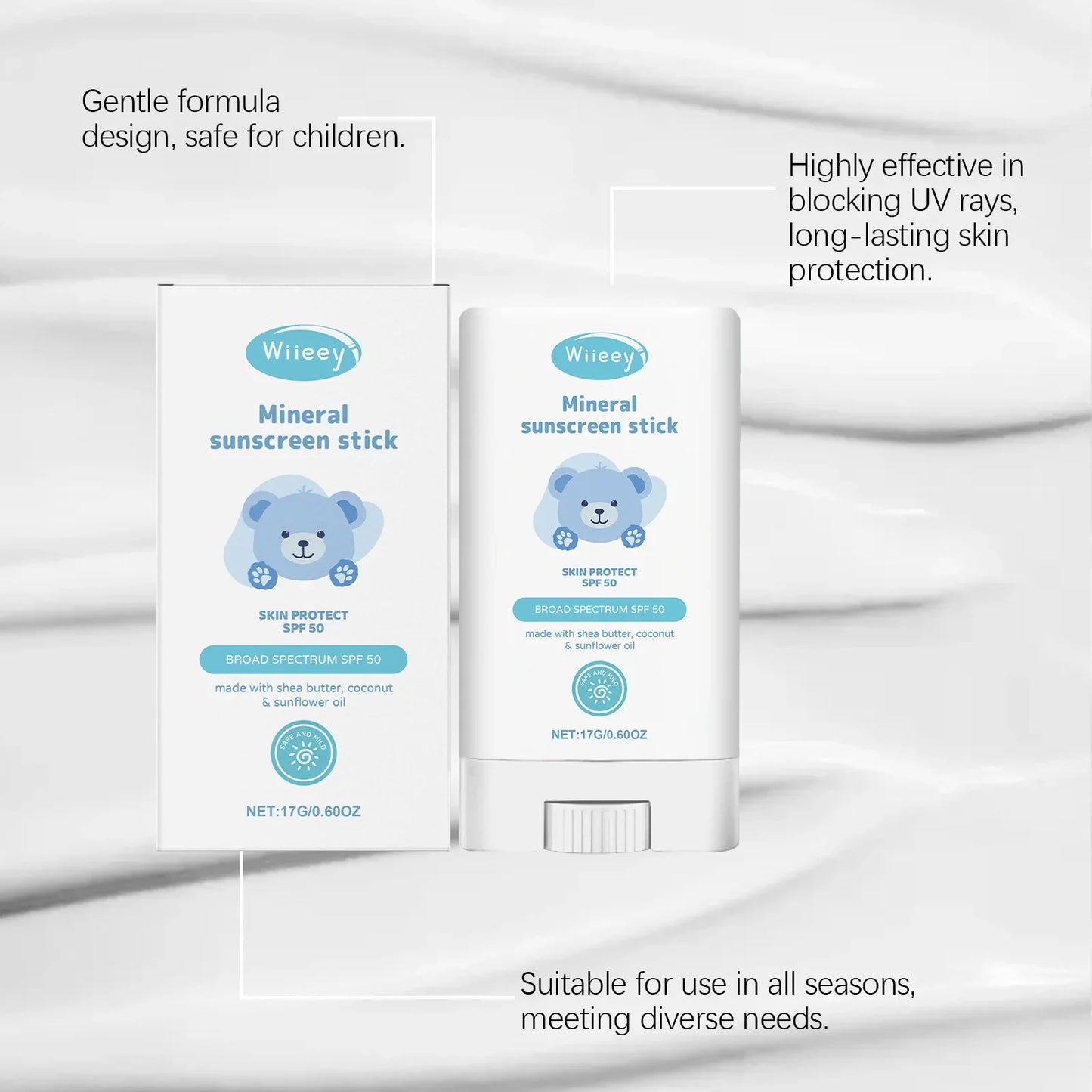 Children's Mild Sunscreen Stick Refreshing Not Irritating SPF 50+ Prevent UVA/UVB Sunburn Moisturize Children Nourish Sunscreen