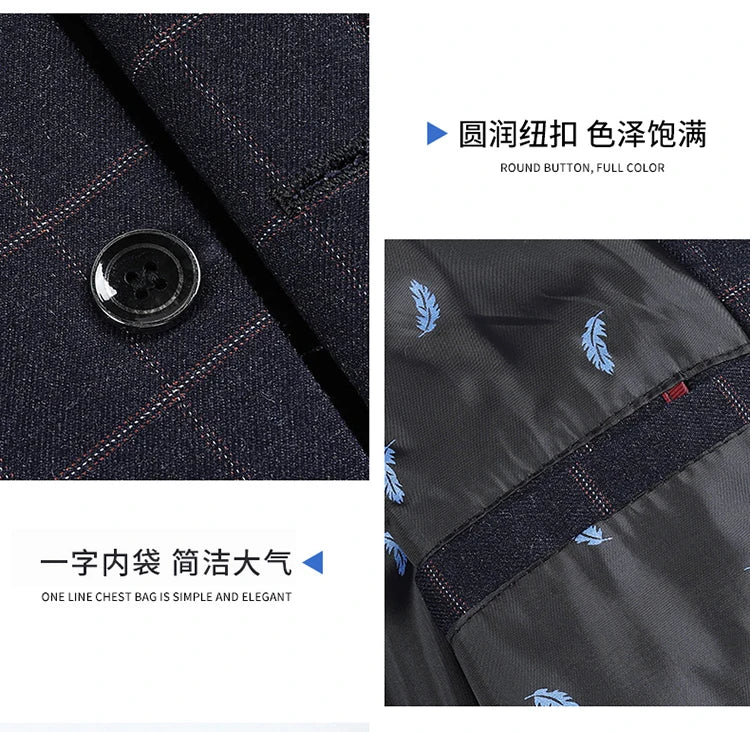 2024 New Spring and Autumn Coat Middle-aged Slim Fashion Handsome All Matching Plaid Suit Men Casual  Polyester  Blazer Mujer